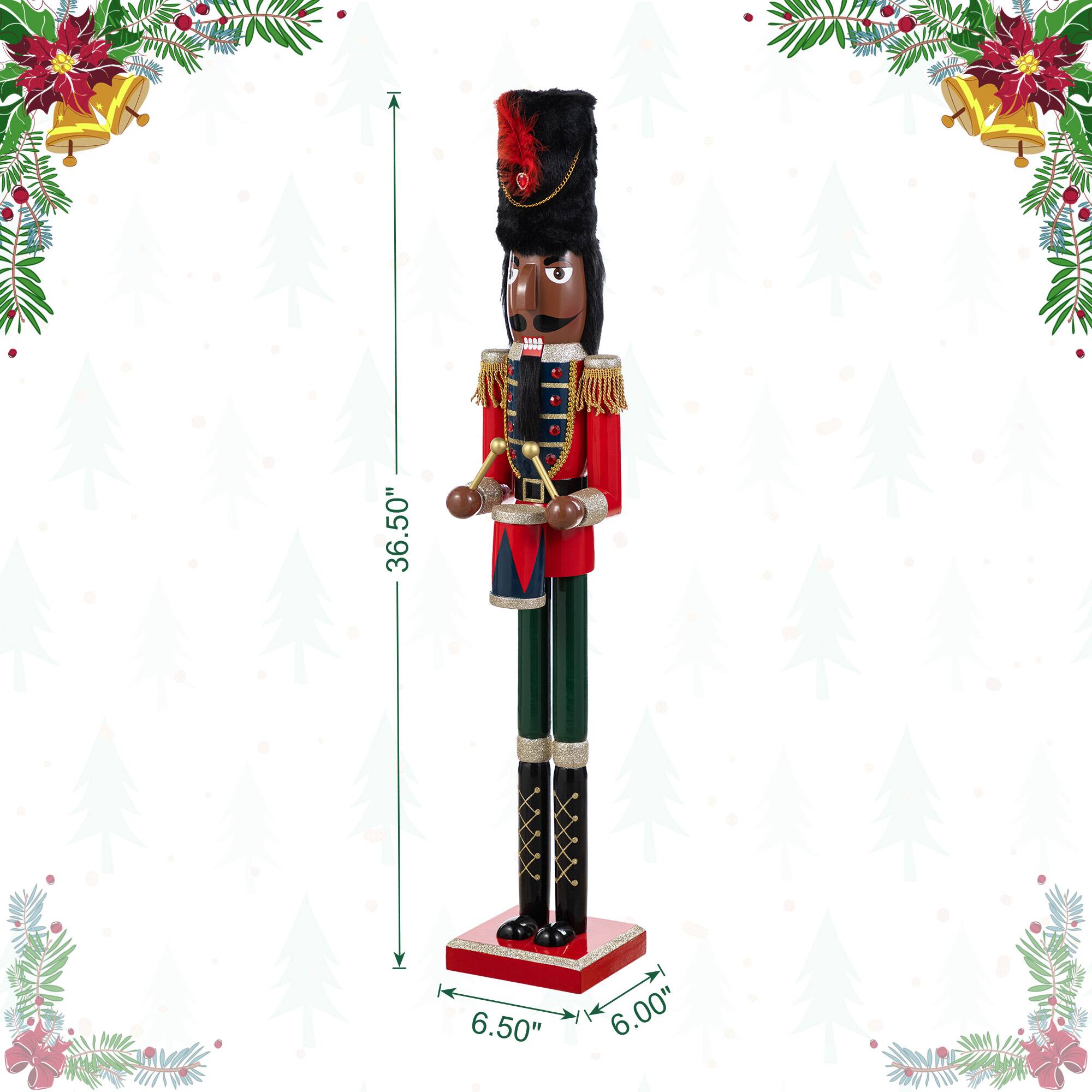 Glitzhome® 36.5"H Wooden Christmas African American Soldier Nutcracker